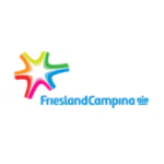 A "FrieslandCampina gln" logo, featuring a colorful starburst graphic in red, orange, yellow, green, light blue, and pink, displayed on a white background.