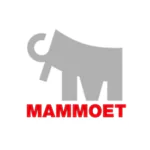 Een gestileerd grijs silhouet van een mammoet staat boven de rode tekst "MAMMOET", wat staat voor efficiëntie in asset management binnen een industriële context.